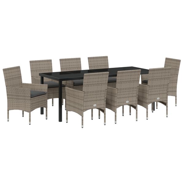 vidaXL Ensemble de salle &agrave; manger pour jardin 9 pcs Gris polyrotin