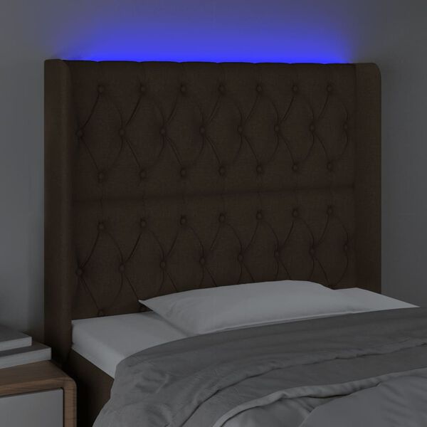 vidaXL T&ecirc;te de lit &agrave; LED Marron fonc&eacute; 93x16x118/128 cm Tissu