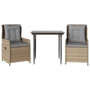 vidaXL Ensemble &agrave; manger de jardin et coussins 3 pcs Beige poly rotin