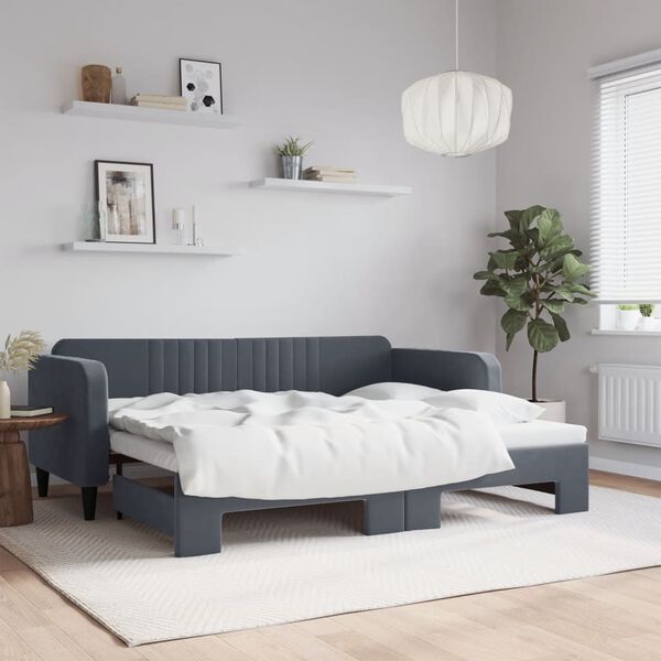 vidaXL Lit de jour avec gigogne sans matelas gris fonc&eacute; 90x200 cm