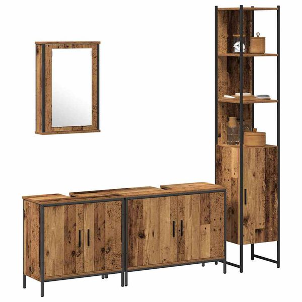vidaXL Ensemble de mobilier de salle de bain avec &eacute;tag&egrave;re 4 pcs Marron