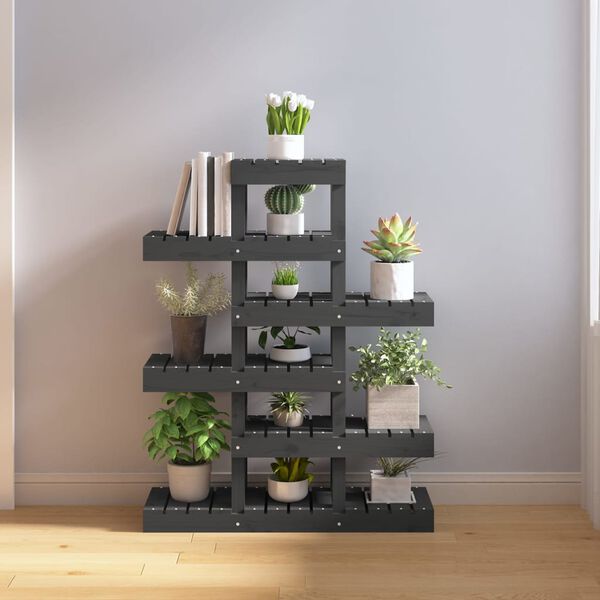 vidaXL Support &agrave; plantes Gris 85x25x109,5 cm Bois massif de pin