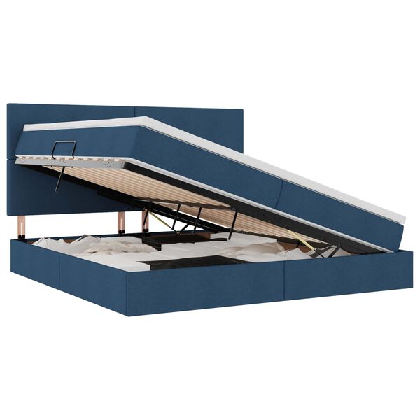 vidaXL Lit avec rangement et matelas Bleu 200 x 200 cm Polyester