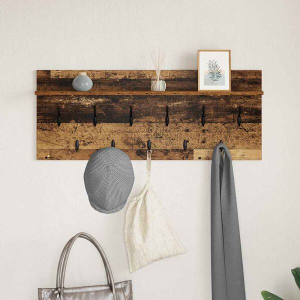 vidaXL Porte-manteau mural avec &eacute;tag&egrave;re Bois ancien 100 x 40 x 12 cm