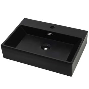 vidaXL Vasque avec trou de robinet en c&eacute;ramique Noir 60,5x42,5x14,5 cm