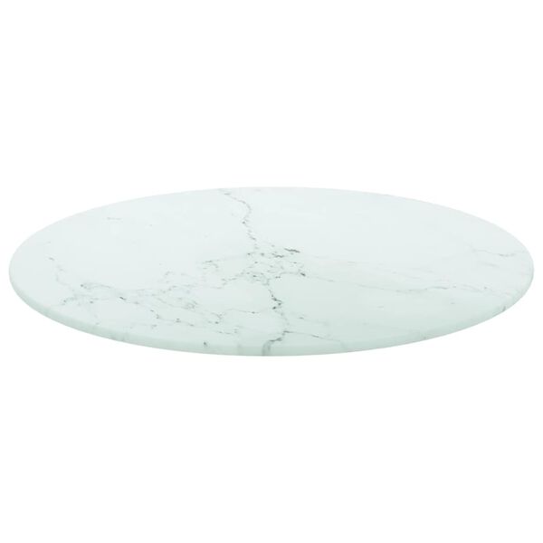 vidaXL Dessus de table blanc Ø40x0,8cm verre trempé avec design marbre