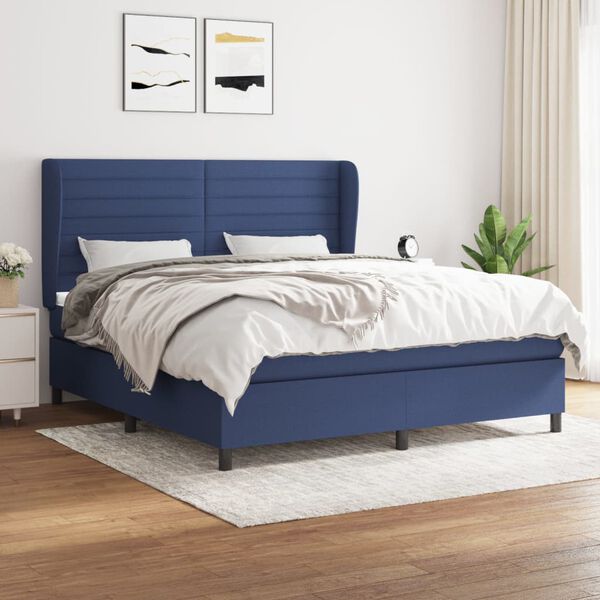 vidaXL Sommier &agrave; lattes de lit avec matelas Bleu 180x200 cm Tissu
