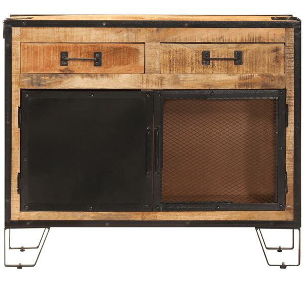 vidaXL Buffet 80x31x66 cm bois de manguier brut massif et m&eacute;tal