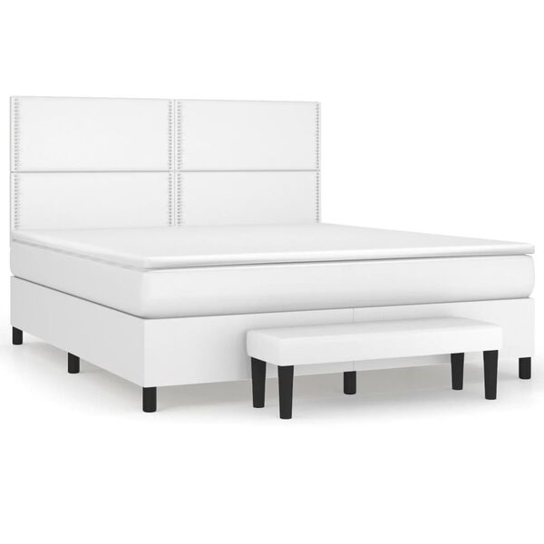 vidaXL Sommier &agrave; lattes de lit avec matelas Blanc 180x200cm Similicuir