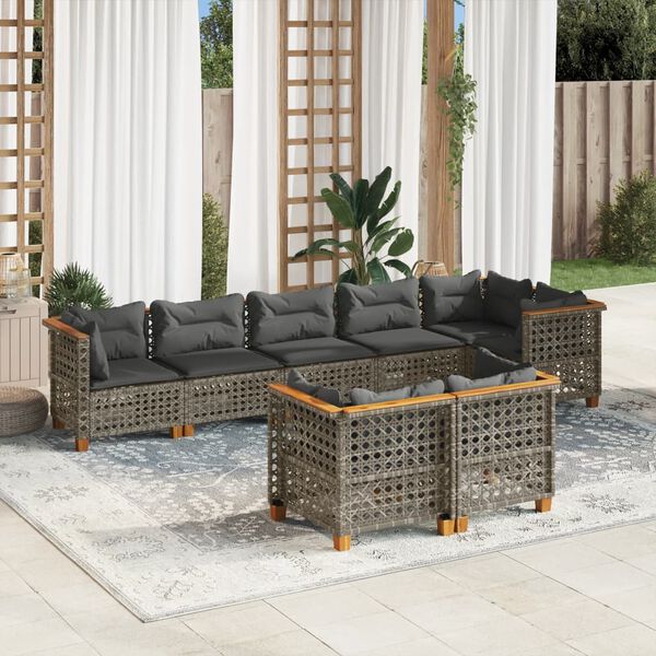 vidaXL Salon de jardin 8 pcs avec coussins gris résine tressée