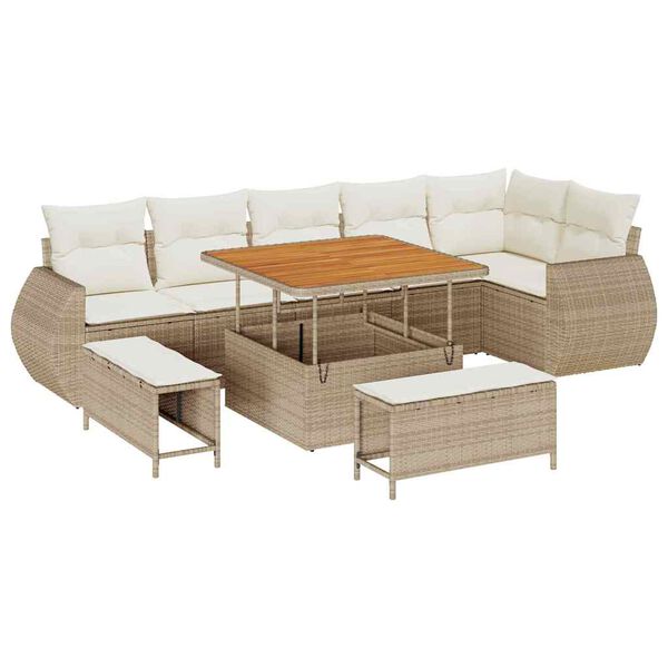 vidaXL Ensemble de canap&eacute; de jardin avec coussin 9 pcs beige et cr&egrave;me