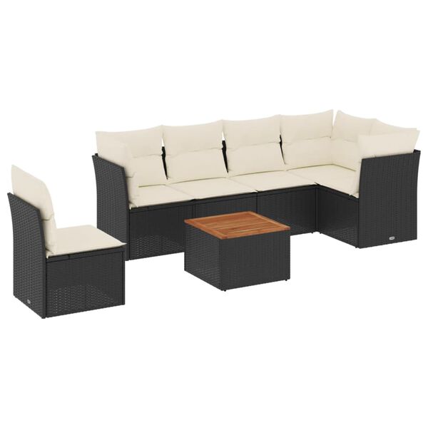 vidaXL Salon de jardin 7 pcs avec coussins noir r&eacute;sine tress&eacute;e