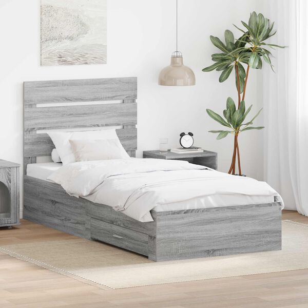 vidaXL Cadre de lit avec tiroir Sonoma Gris et Argent 75 x 190 cm