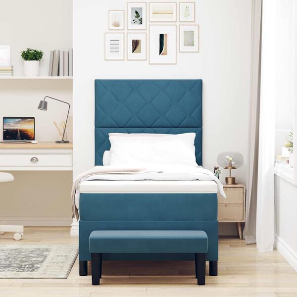 vidaXL Lit &agrave; ressorts avec matelas Bleu fonc&eacute; 100 x 200 cm Velours
