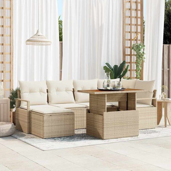 vidaXL Ensemble de salle &agrave; manger pour jardin 7 pcs Beige et cr&egrave;me