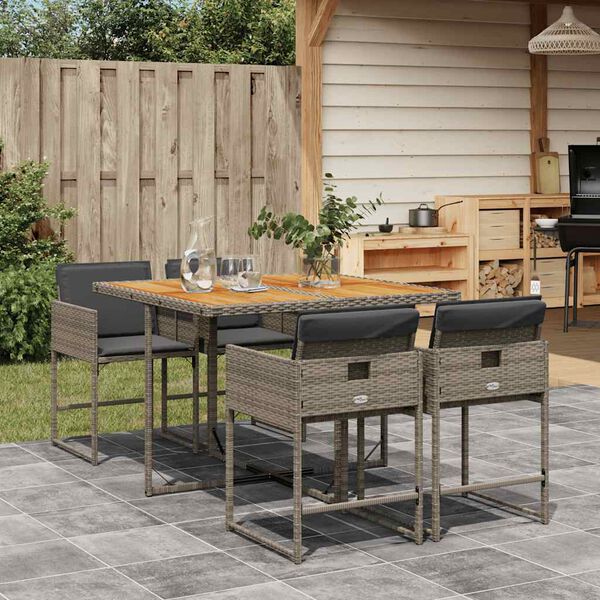 vidaXL Ensemble &agrave; manger de jardin 5 pcs coussins gris r&eacute;sine tress&eacute;e