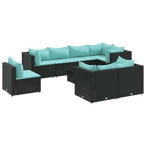 vidaXL Salon de jardin 9 pcs avec coussins Noir R&eacute;sine tress&eacute;e