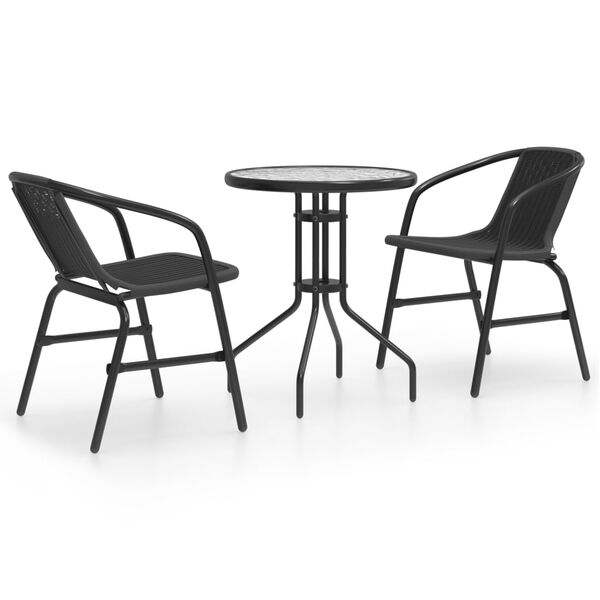 vidaXL Ensemble &agrave; manger de jardin 3 pcs Noir