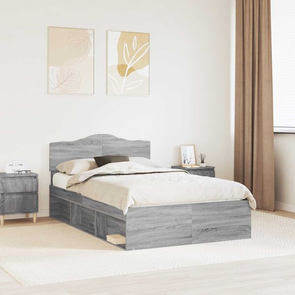 vidaXL Cadre de lit Gris Sonoma 120 x 200 cm Bois de pin massif