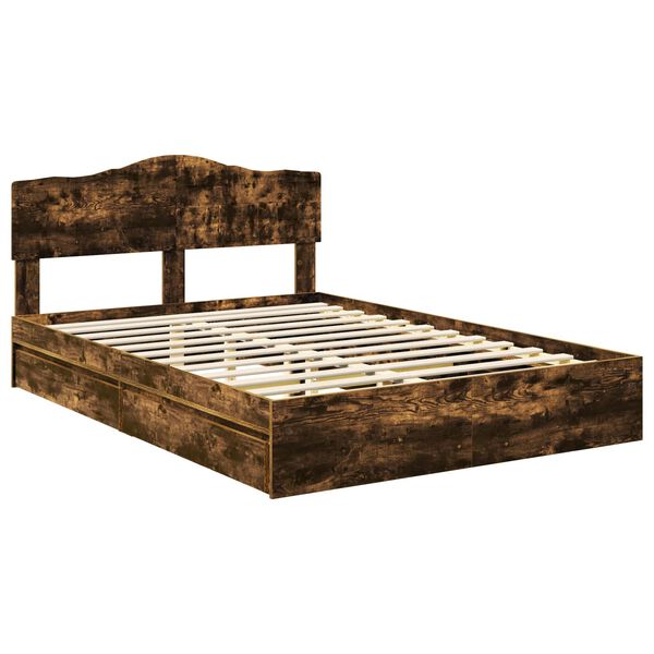 vidaXL Lit de Rangement Ch&ecirc;ne fum&eacute; 160 x 200 cm Bois d'ing&eacute;nierie