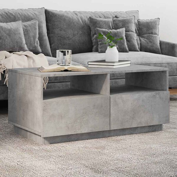 vidaXL Table basse avec lumi&egrave;res LED gris b&eacute;ton 90x49x40 cm