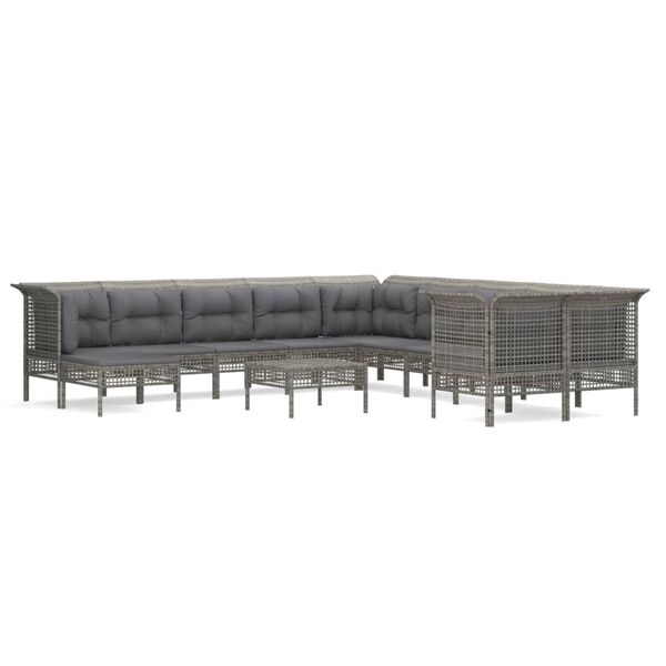 vidaXL Salon de jardin 11 pcs avec coussins Gris R&eacute;sine tress&eacute;e