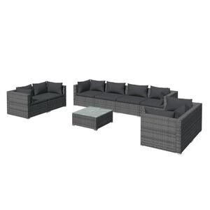 vidaXL Salon de jardin 9 pcs avec coussins R&eacute;sine tress&eacute;e Gris