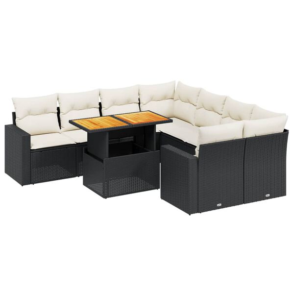 vidaXL Salon de jardin 9 pcs avec coussins noir r&eacute;sine tress&eacute;e