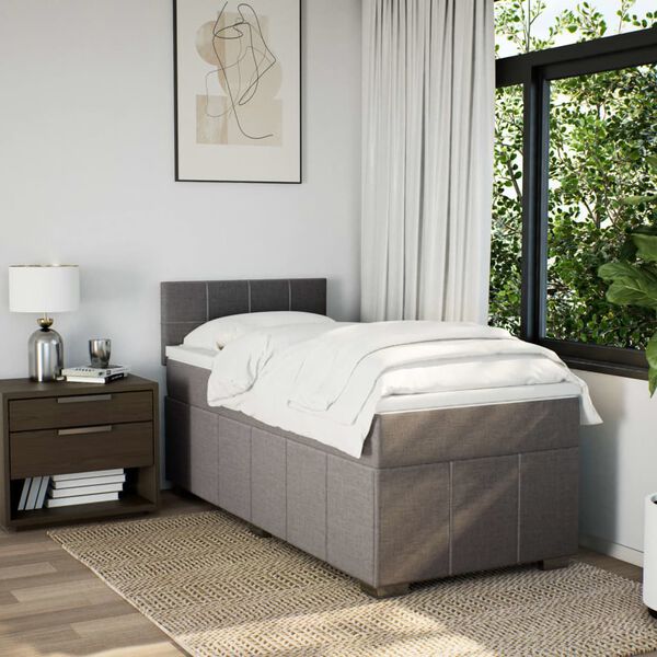 vidaXL Sommier &agrave; lattes de lit avec matelas Taupe 90x190 cm Tissu