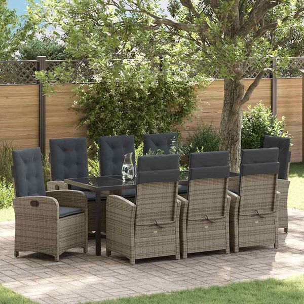 vidaXL Ensemble de salle &agrave; manger pour jardin 9 pcs Gris polyrotin