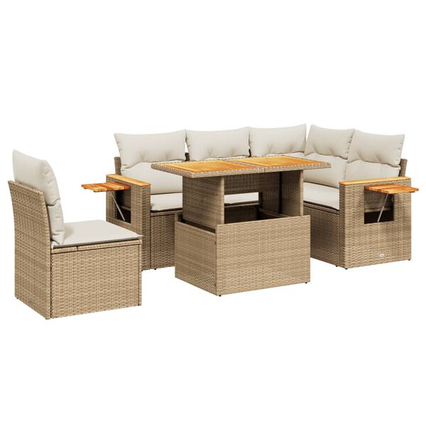 vidaXL Salon de jardin avec coussins 6 pcs beige r&eacute;sine tress&eacute;e