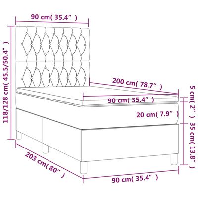 vidaXL Sommier à lattes de lit avec matelas Gris clair 90x200 cm Tissu