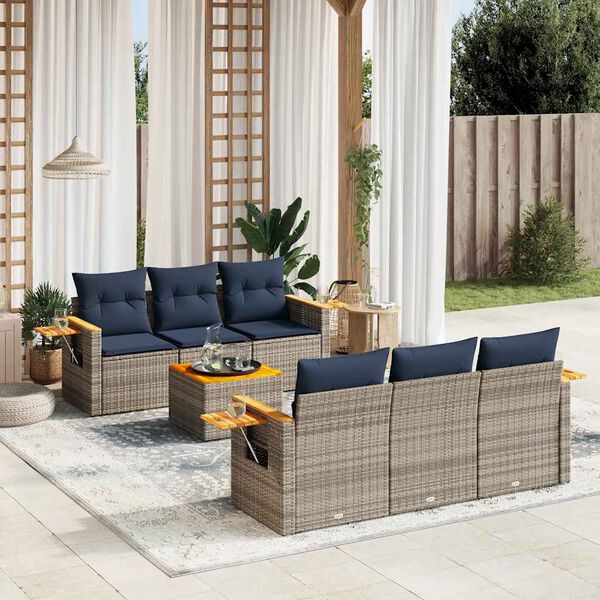 vidaXL Salon de jardin 7 pcs avec coussins gris r&eacute;sine tress&eacute;e