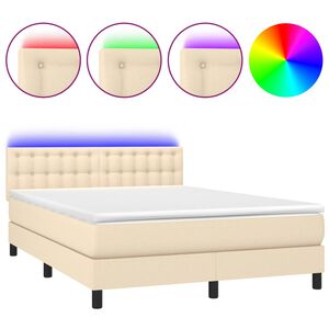 vidaXL Sommier &agrave; lattes de lit avec matelas LED Cr&egrave;me 140x190 cm Tissu