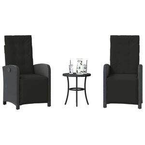 vidaXL Ensemble de bistro 3 pcs avec coussins noir r&eacute;sine tress&eacute;e