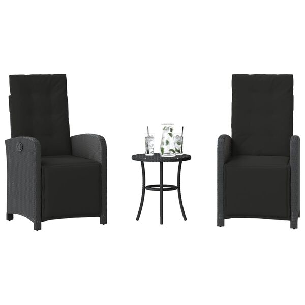 vidaXL Ensemble de bistro 3 pcs avec coussins noir r&eacute;sine tress&eacute;e
