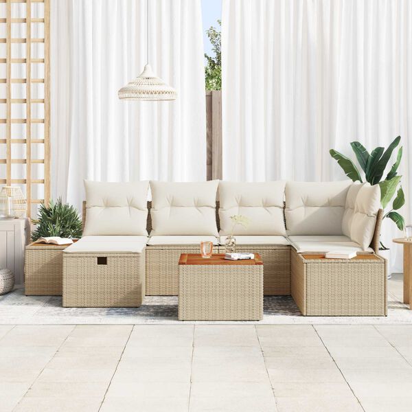 vidaXL Ensemble de canap&eacute; de jardin avec coussin 7 pcs Beige polyrotin