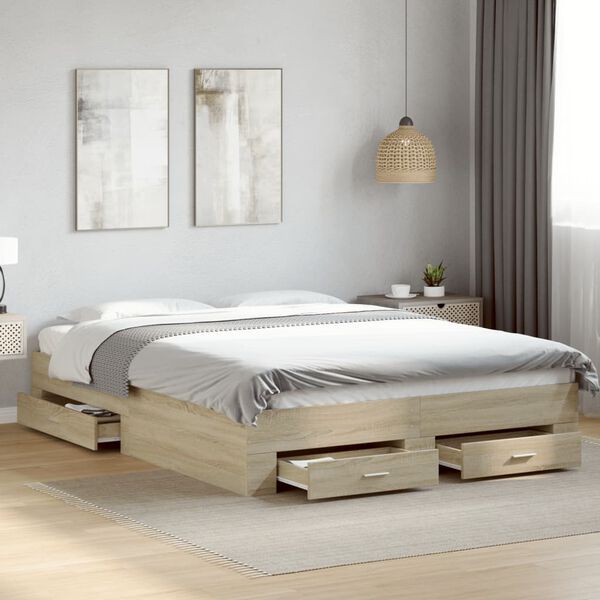 vidaXL Cadre de lit avec tiroirs sans matelas ch&ecirc;ne sonoma 160x200 cm