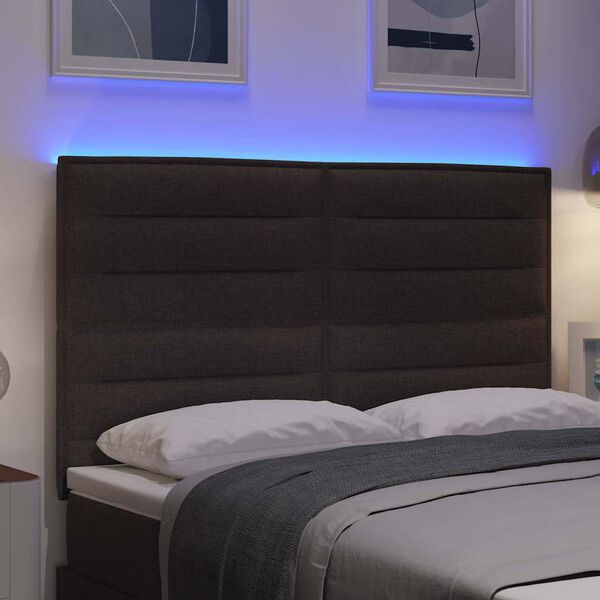 vidaXL T&ecirc;te de lit LED avec t&ecirc;te de lit Marron fonc&eacute; 144 cm Polyester
