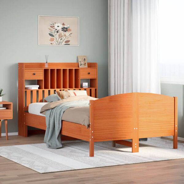 vidaXL Lit biblioth&egrave;que sans matelas cire marron 135x190 cm pin massif