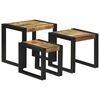 vidaXL Table Gigogne 3 pcs Bois de Mangue Massif et M&eacute;tal