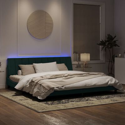 vidaXL Cadre de lit avec lumières LED vert foncé 200x200 cm velours