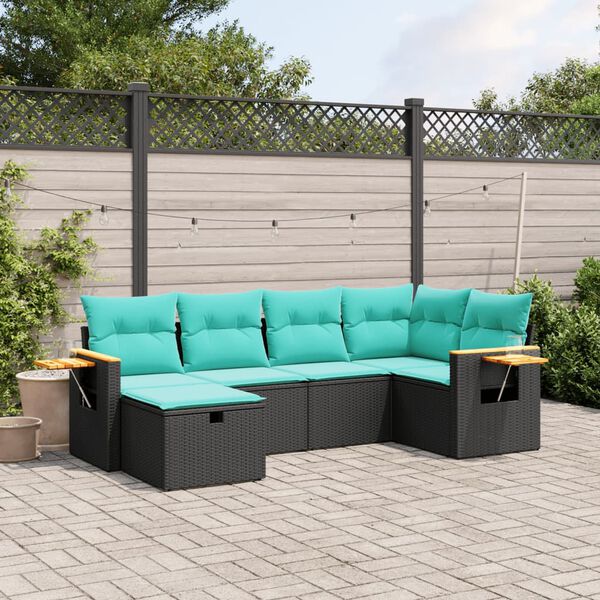 vidaXL Salon de jardin 6 pcs avec coussins noir r&eacute;sine tress&eacute;e