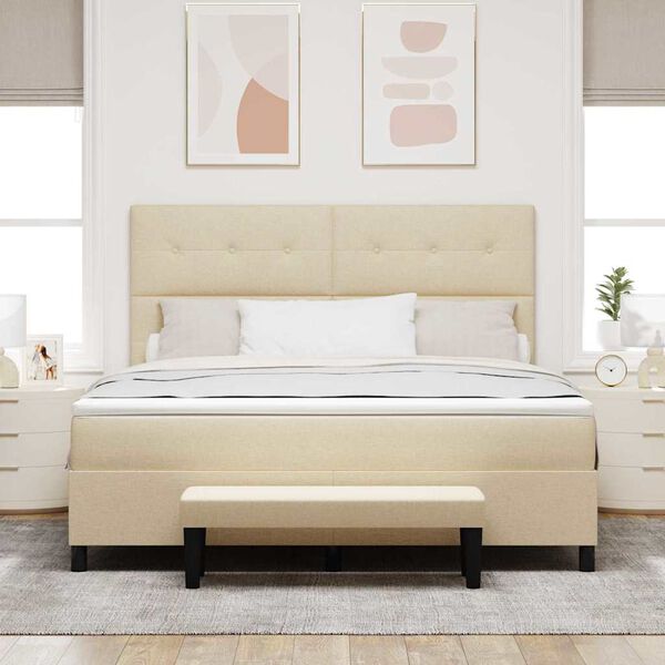 vidaXL Lit &agrave; ressorts avec matelas Cr&egrave;me 180 x 200 cm tissu