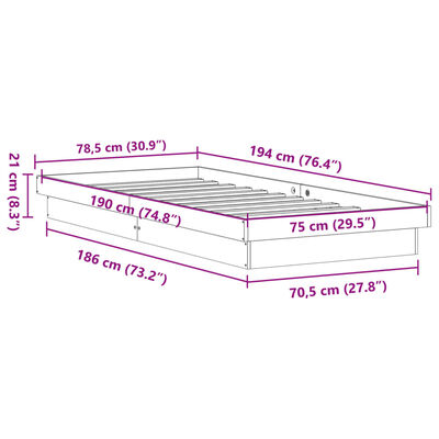 vidaXL Cadre de lit LED cire marron 75x190 cm bois de pin massif