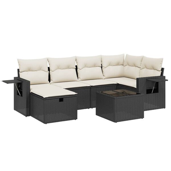 vidaXL Salon de jardin 7 pcs avec coussins noir r&eacute;sine tress&eacute;e
