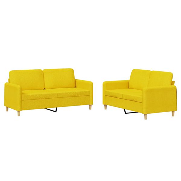 vidaXL Ensemble de canap&eacute;s 2 pcs avec coussins Jaune clair Tissu