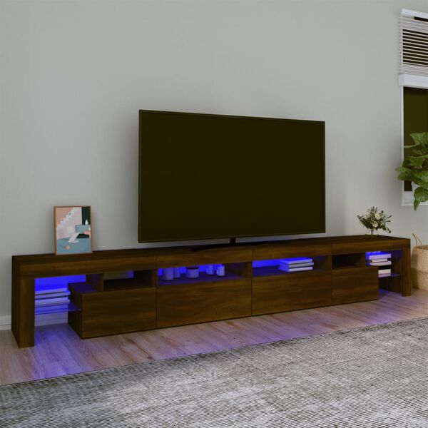 vidaXL Meuble TV avec lumi&egrave;res LED Ch&ecirc;ne marron 260x36,5x40 cm