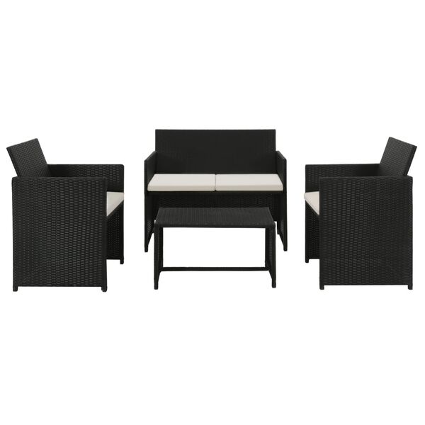 vidaXL Salon de jardin 4 pcs avec coussins R&eacute;sine tress&eacute;e Noir