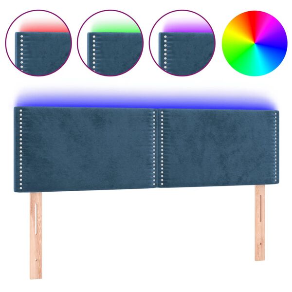 vidaXL T&ecirc;te de lit &agrave; LED Bleu fonc&eacute; 144x5x78/88 cm Velours